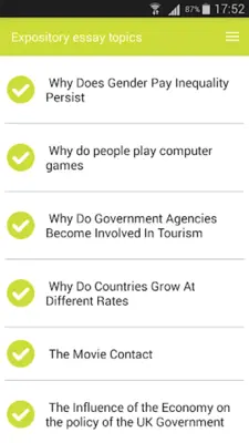 Expository essay topics android App screenshot 2